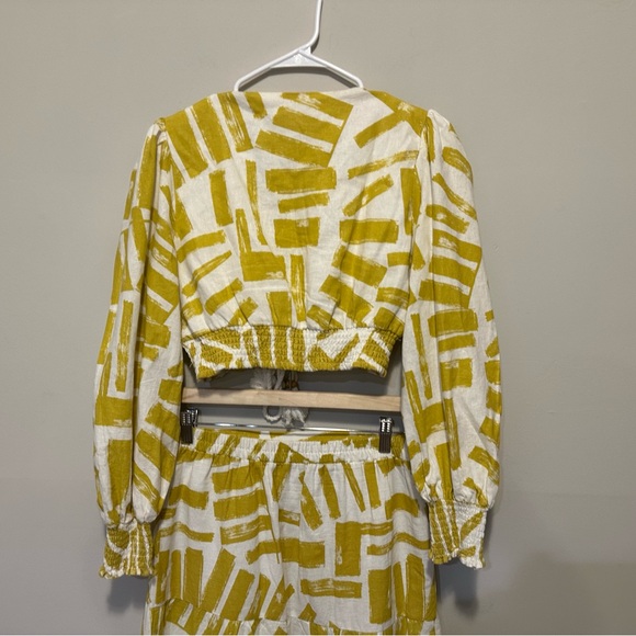 house of harlow 1960 Long Sleeve Linen Crop Top With Tiered Maxi Skirt Set Sz S - Picture 14 of 16